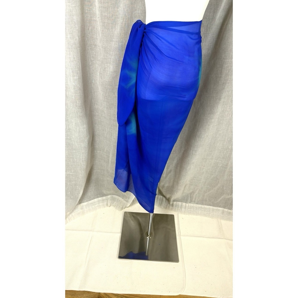Surface Sheer Blue Tie Dye Pareo Swim Cover Up Sarong Beachy Vacation - Picture 4 of 8
